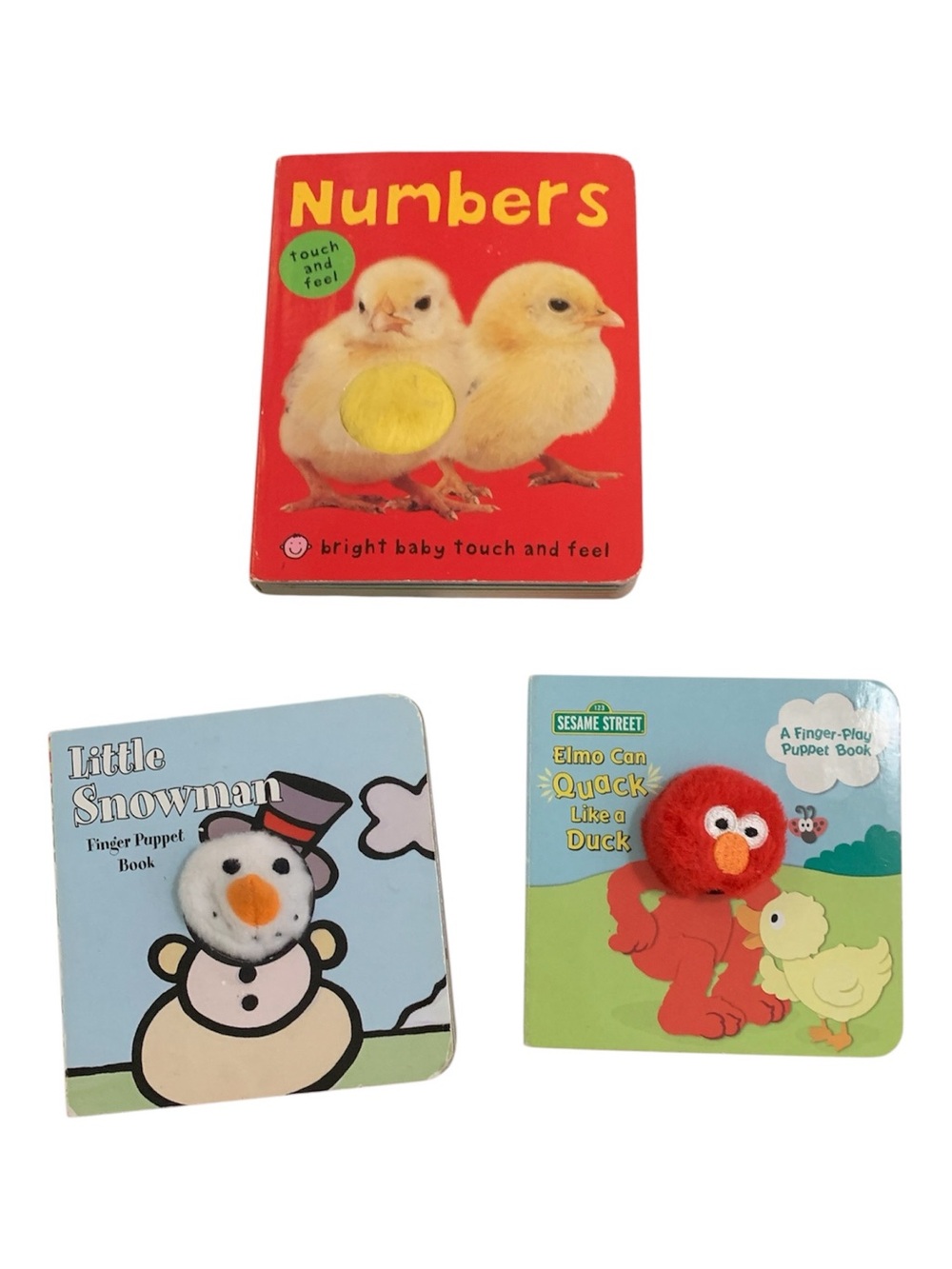 Bundle Of 3 Books - Finger Puppet , Touch And Feel - Elmo - Numbers - Snowman